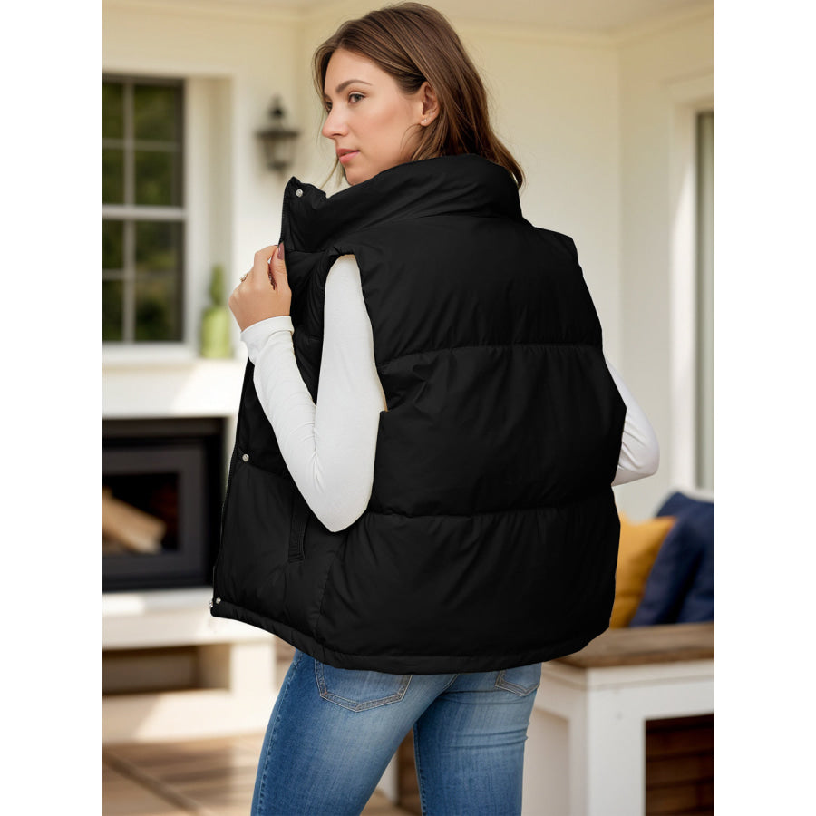 Pocketed Zip Up Vest Coat Black / S Apparel and Accessories