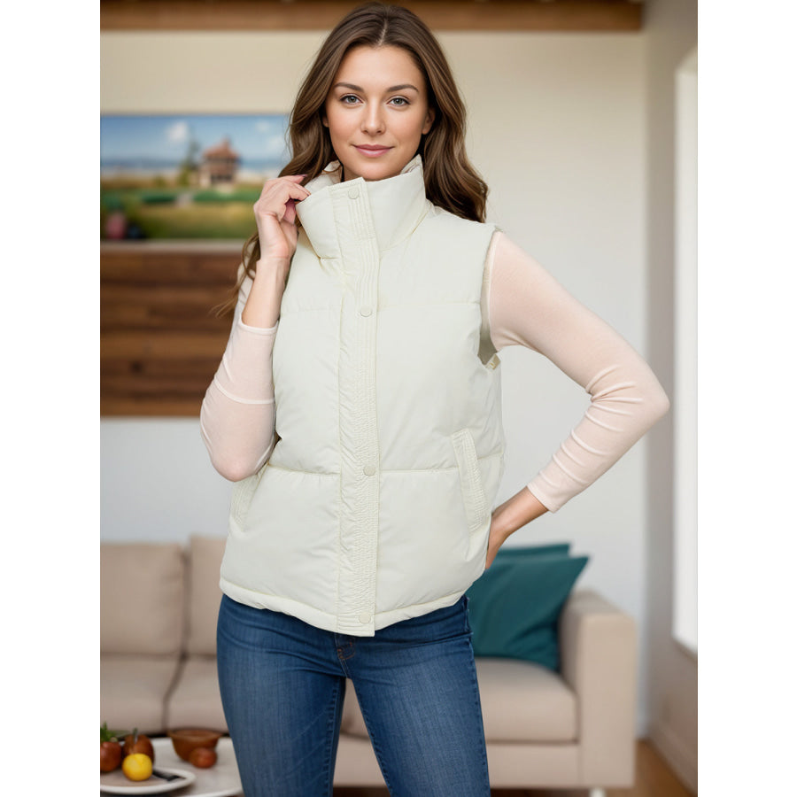 Pocketed Zip Up Vest Coat Cream / S Apparel and Accessories