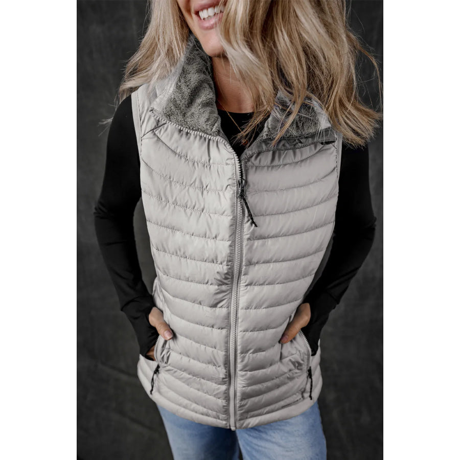 Pocketed Zip Up Vest Coat Gray / S Apparel and Accessories