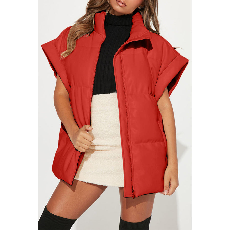 Pocketed Zip Up Vest Coat Rust / S Apparel and Accessories