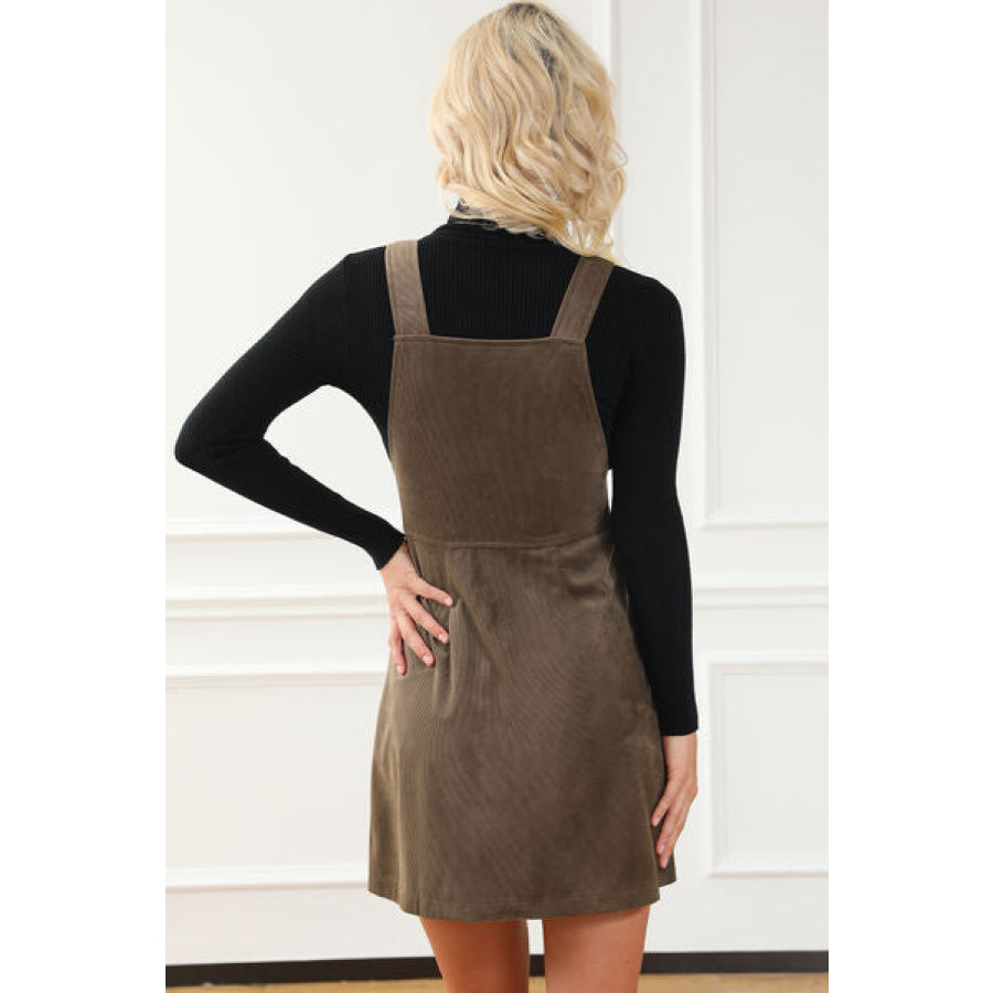 Pocketed Zip Up Wide Strap Mini Dress Apparel and Accessories