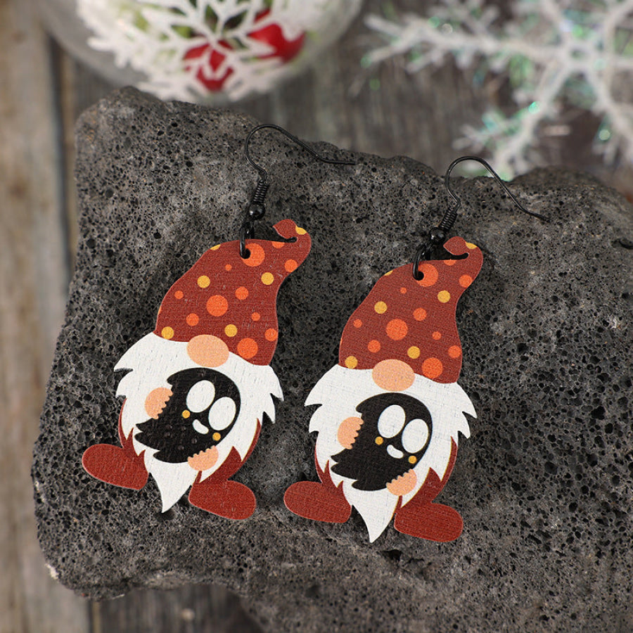 Point Hat Gnome Wooden Dangle Earrings Deep Red / One Size Apparel and Accessories