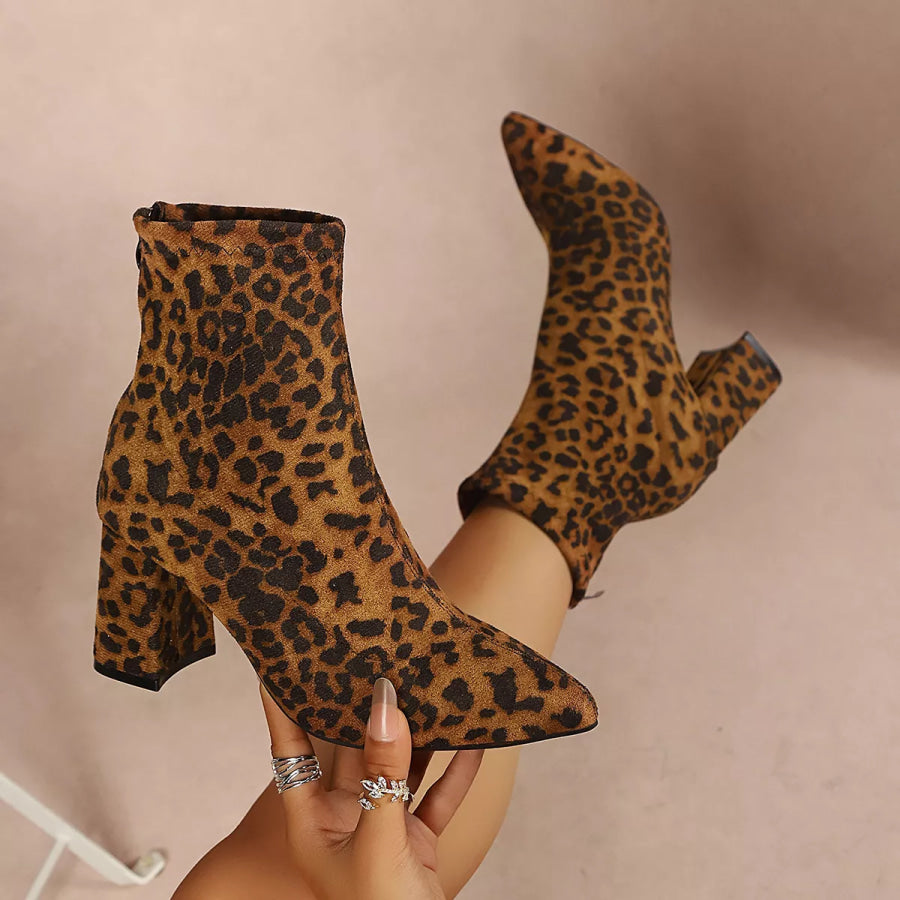 Point Toe Block Heel Ankle Boots Apparel and Accessories
