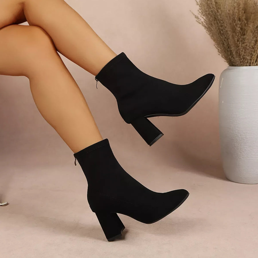 Point Toe Block Heel Ankle Boots Apparel and Accessories