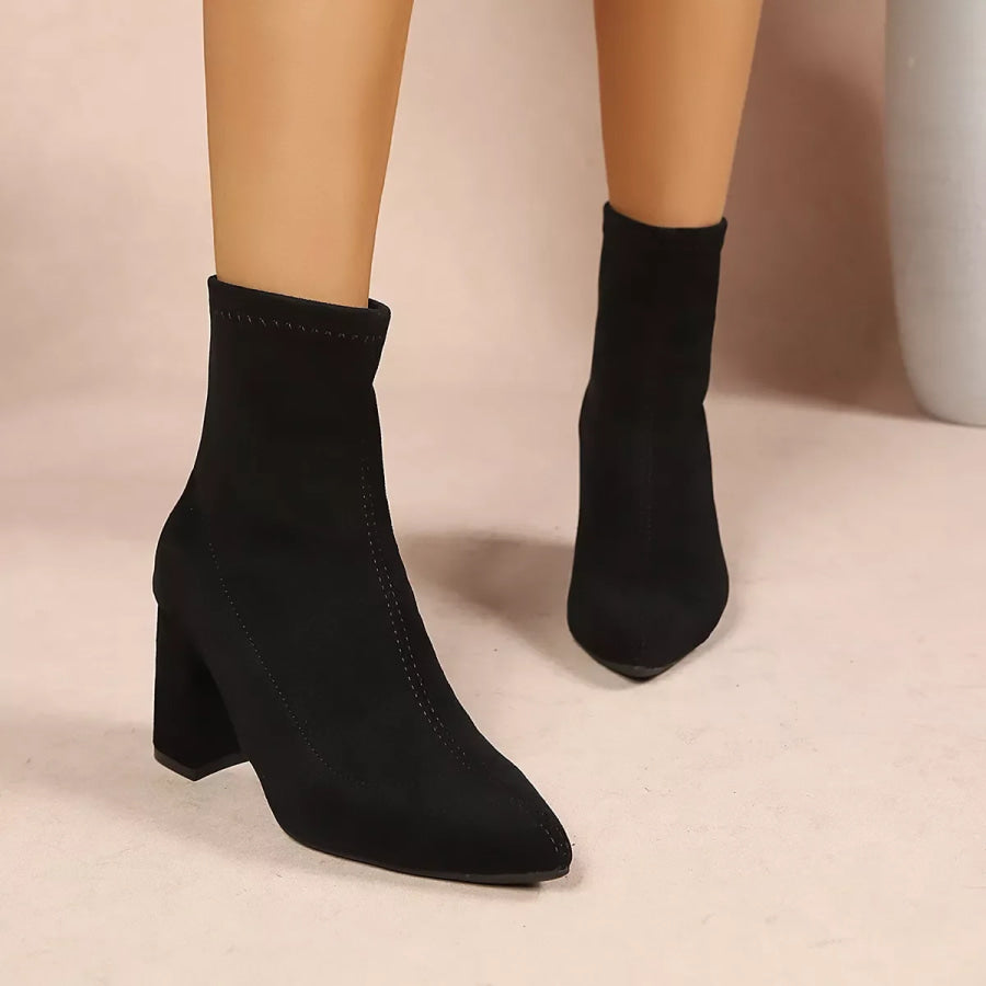 Point Toe Block Heel Ankle Boots Apparel and Accessories