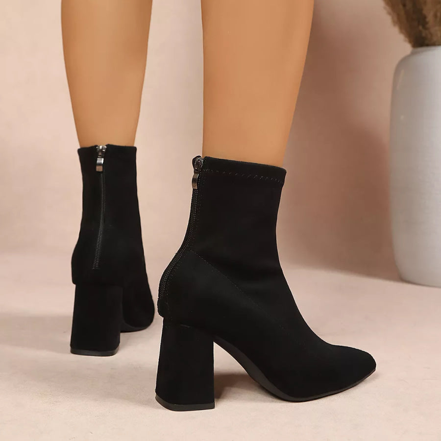 Point Toe Block Heel Ankle Boots Apparel and Accessories