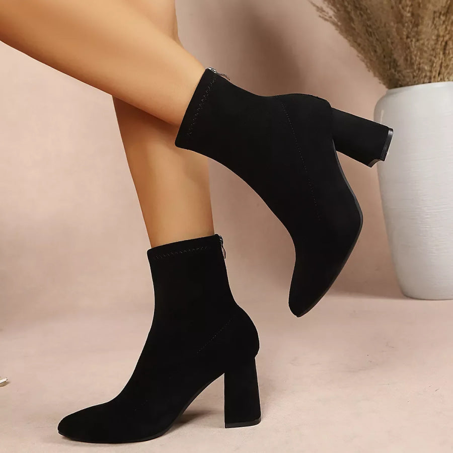 Point Toe Block Heel Ankle Boots Black / 35 Apparel and Accessories