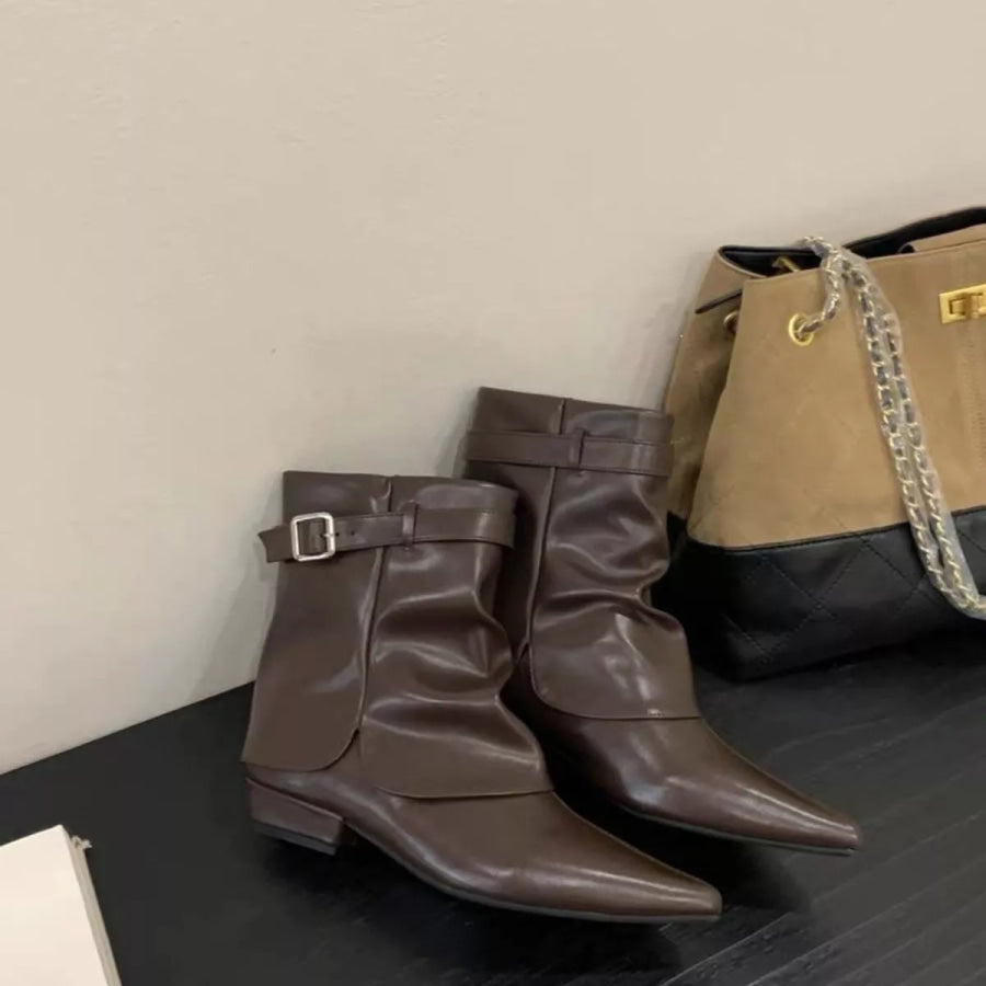 Point Toe Block Heel Boots Apparel and Accessories