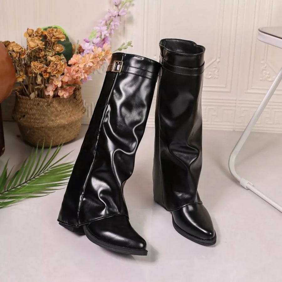 Point Toe Block Heel Boots Apparel and Accessories