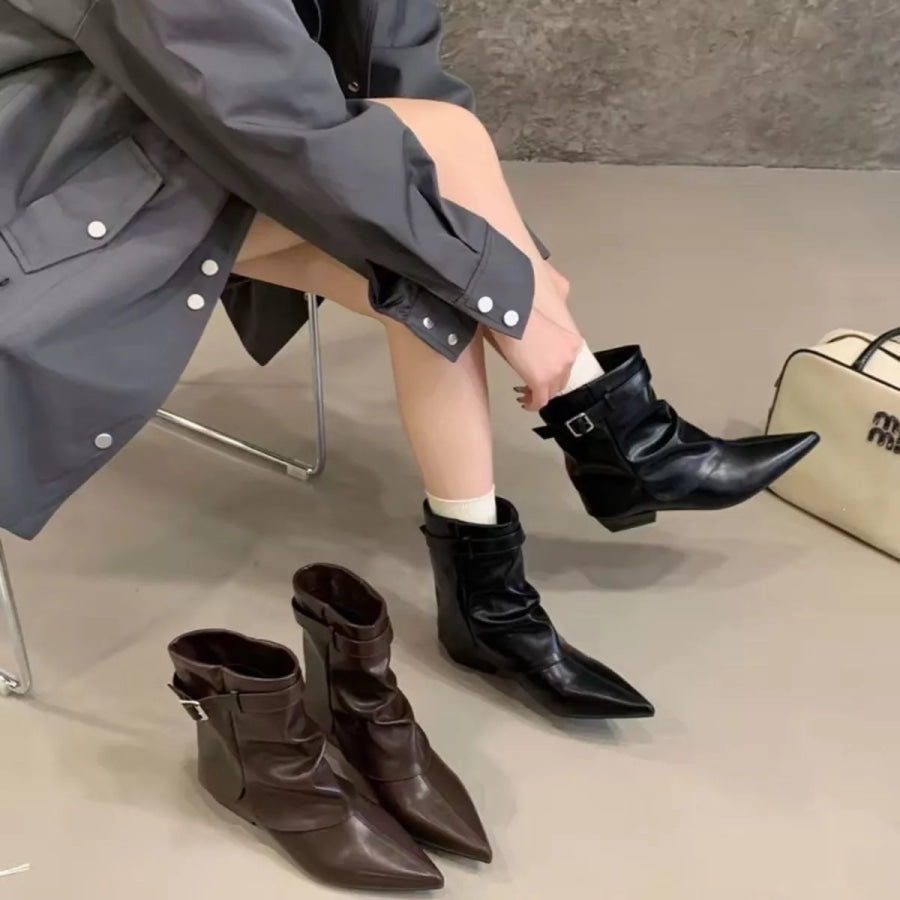 Point Toe Block Heel Boots Apparel and Accessories