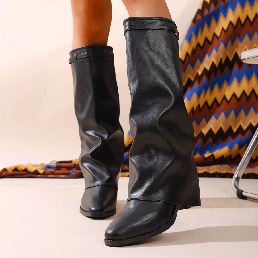 Point Toe Block Heel Boots Black / 36 Apparel and Accessories