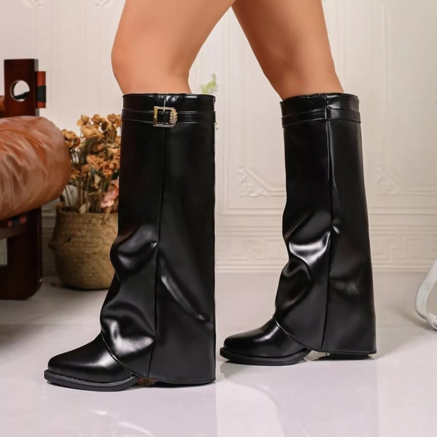 Point Toe Block Heel Boots Apparel and Accessories