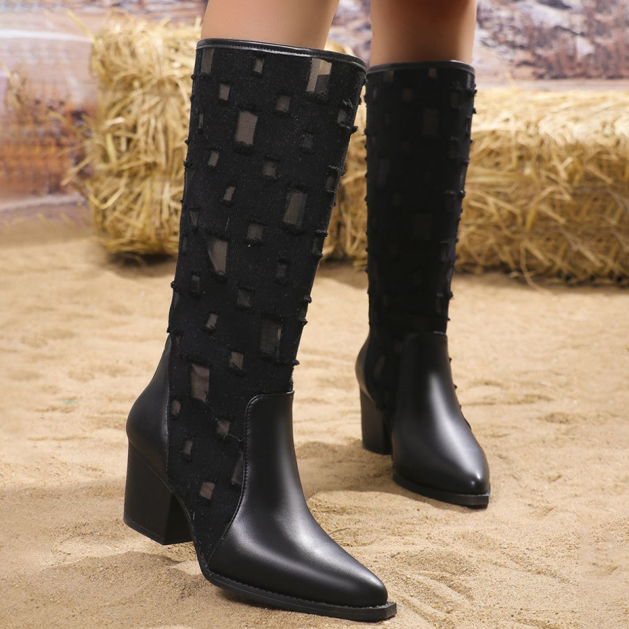 Point Toe Block Heel Boots Apparel and Accessories