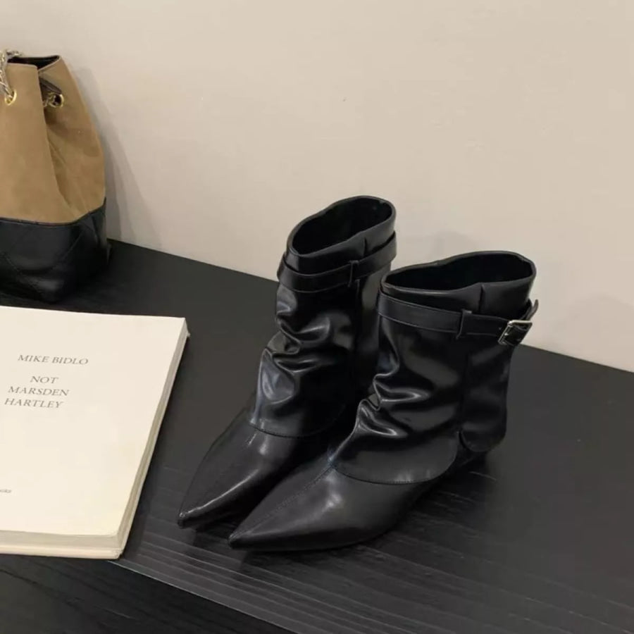 Point Toe Block Heel Boots Apparel and Accessories