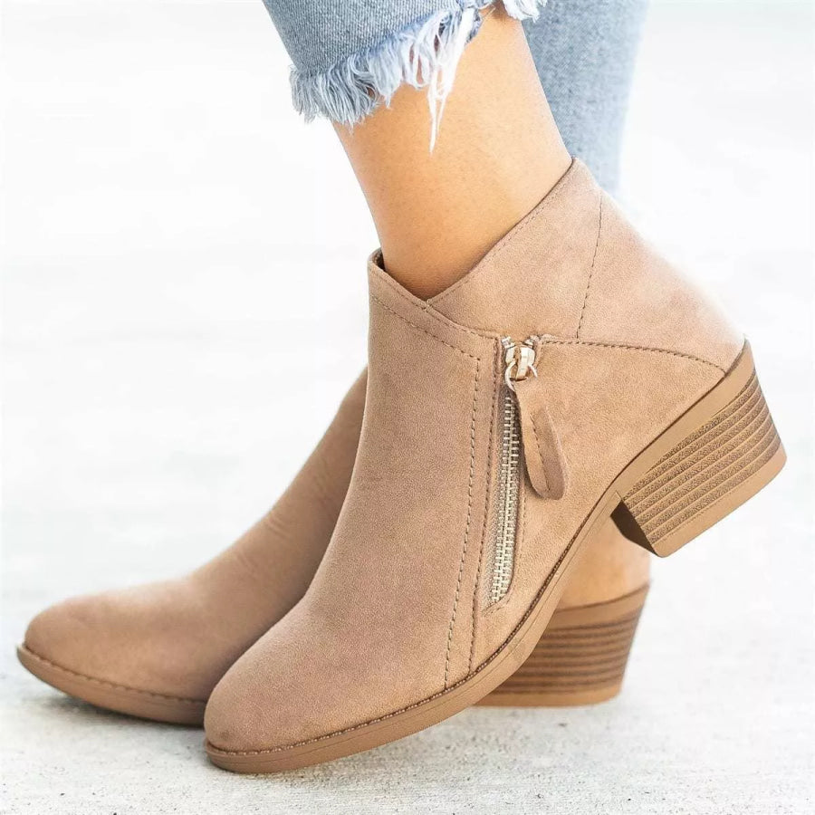 Point Toe Block Heel Boots Beige / 35 Apparel and Accessories