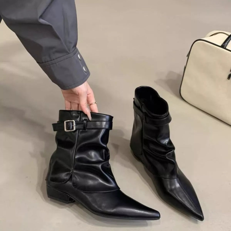 Point Toe Block Heel Boots Black / 35 Apparel and Accessories