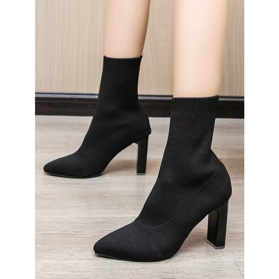 Point Toe Block Heel Boots Black / 36(US5) Apparel and Accessories