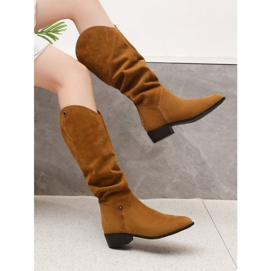 Point Toe Block Heel Boots Caramel / 36(US5) Apparel and Accessories