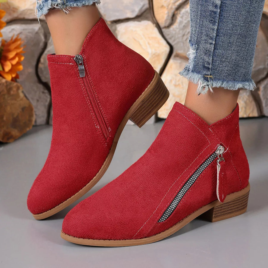 Point Toe Block Heel Boots Red / 36 Apparel and Accessories
