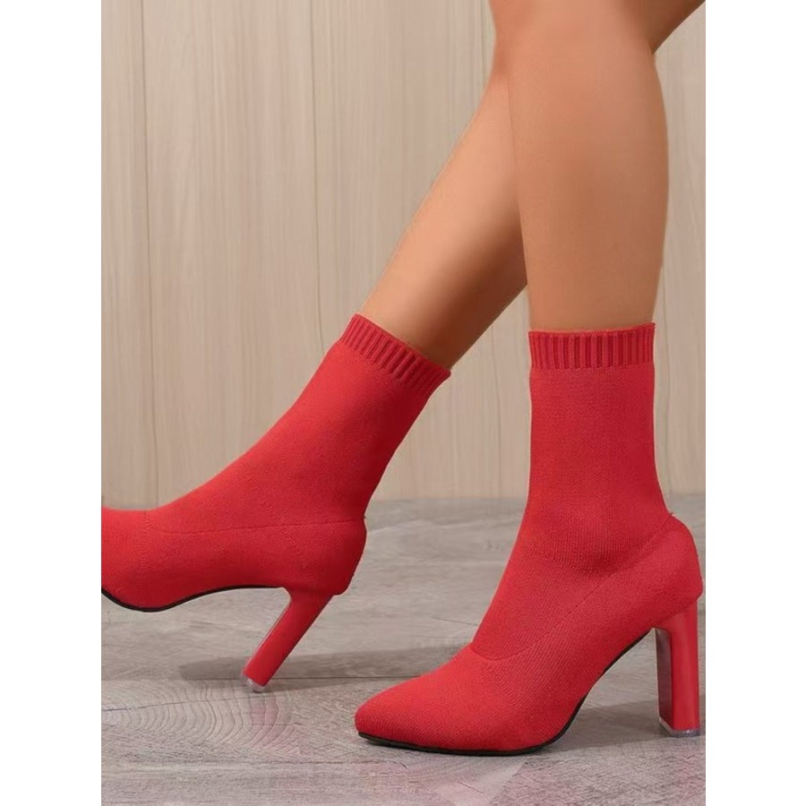 Point Toe Block Heel Boots Red / 36(US5) Apparel and Accessories