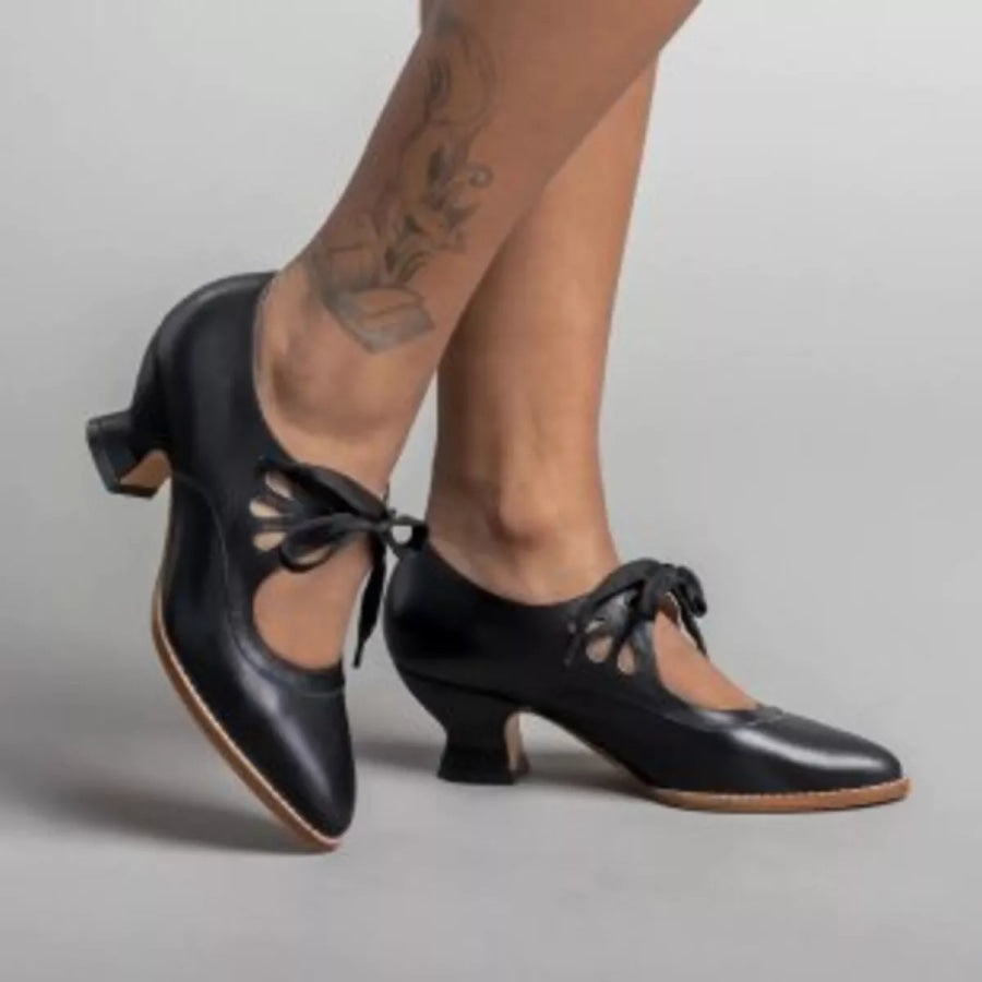 Point Toe Block Heel Shoes Black / 35 Apparel and Accessories