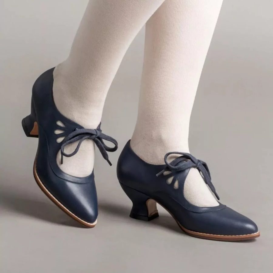 Point Toe Block Heel Shoes Dark Blue / 35 Apparel and Accessories