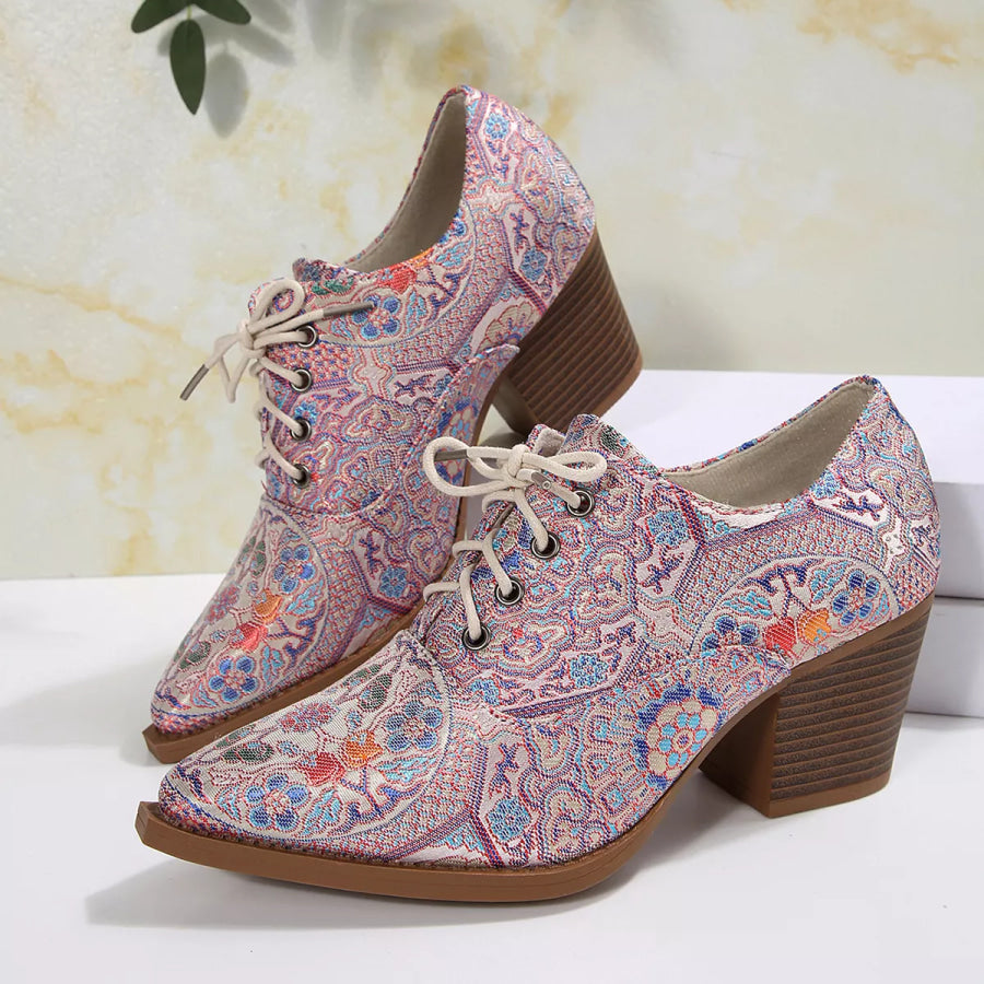 Point Toe Block Heels Ankle Boots Lavender / 36 Apparel and Accessories