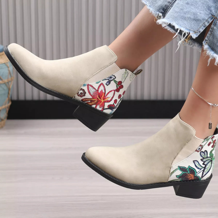 Point Toe Block Heels Ankle Boots Apparel and Accessories