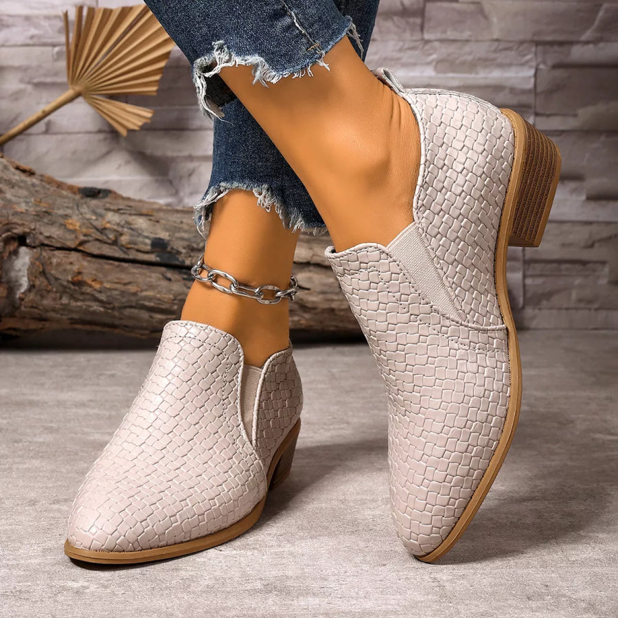 Point Toe Block Heels Ankle Boots Beige / 35 Apparel and Accessories