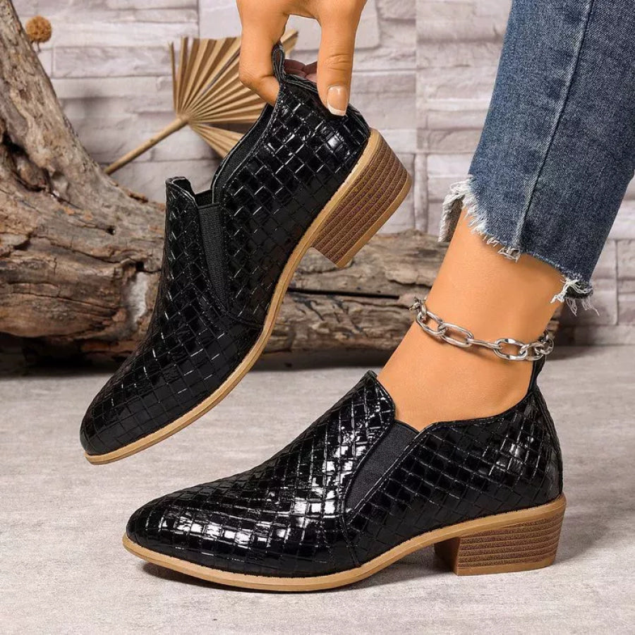 Point Toe Block Heels Ankle Boots Black / 35 Apparel and Accessories