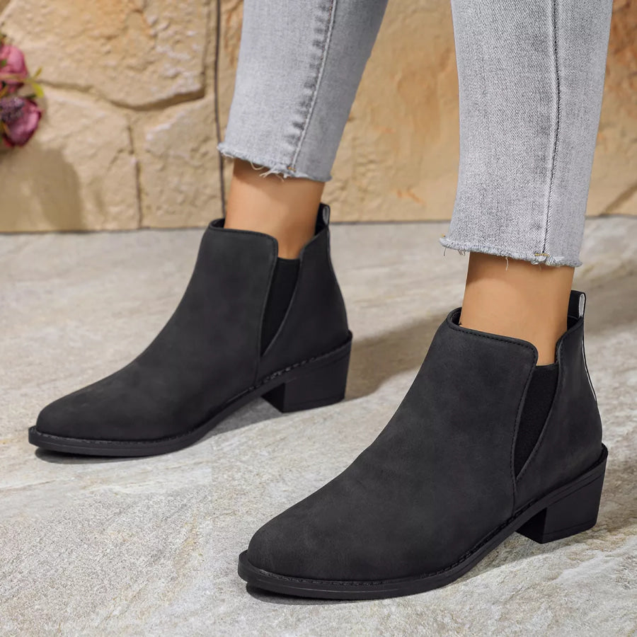 Point Toe Block Heels Ankle Boots Black / 35 Apparel and Accessories