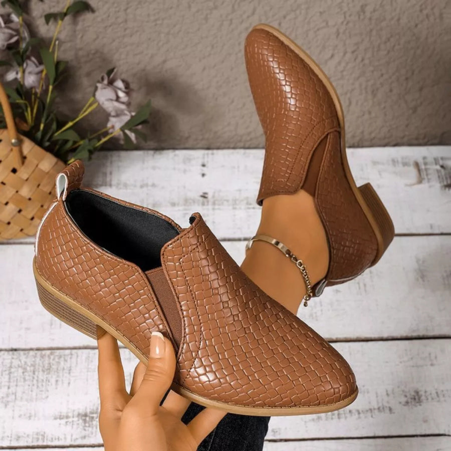 Point Toe Block Heels Ankle Boots Brown / 35 Apparel and Accessories