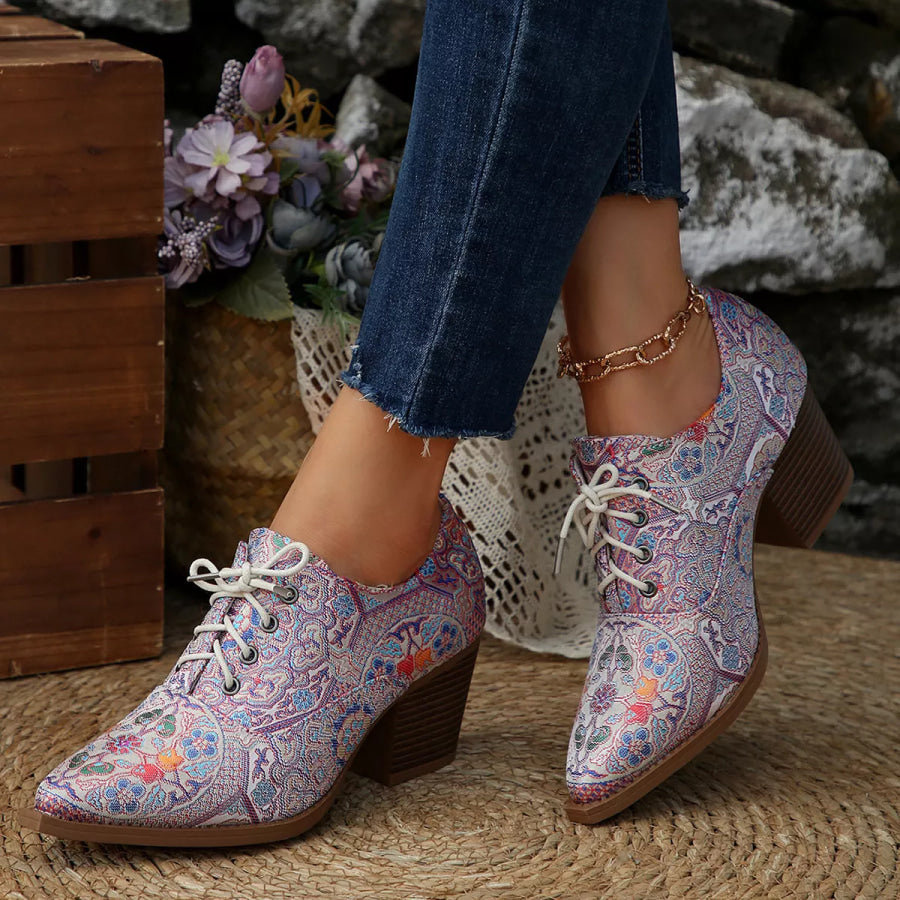 Point Toe Block Heels Ankle Boots Lavender / 36 Apparel and Accessories
