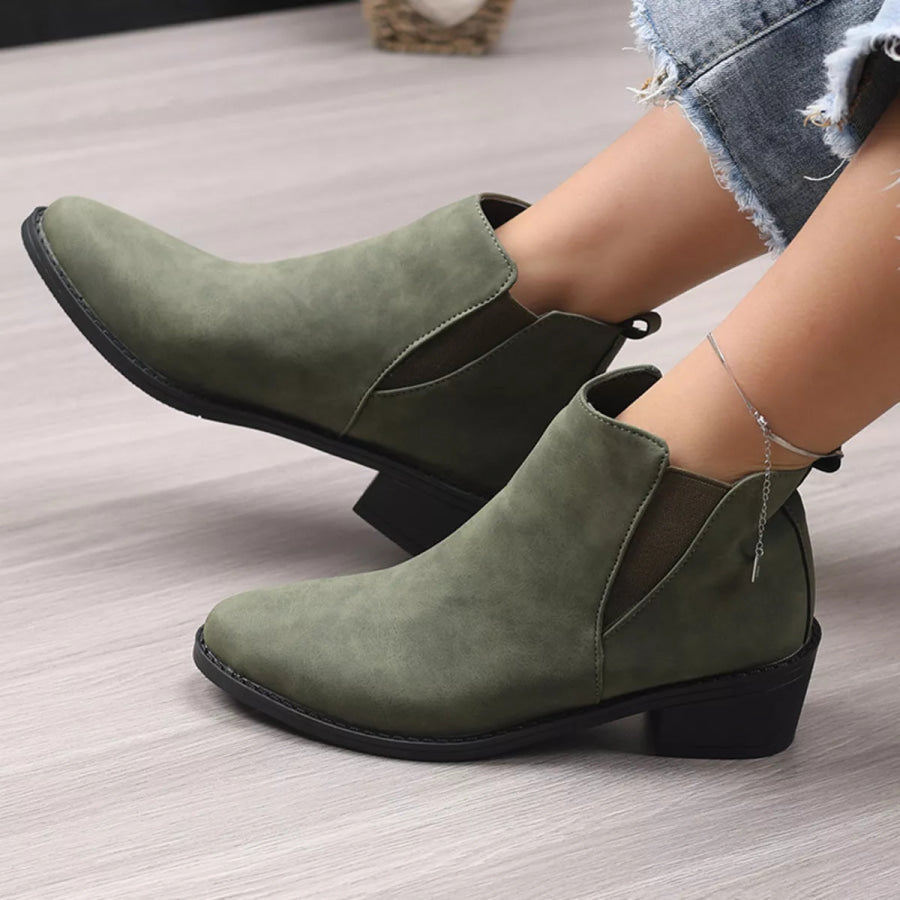Point Toe Block Heels Ankle Boots Pure Green / 35 Apparel and Accessories