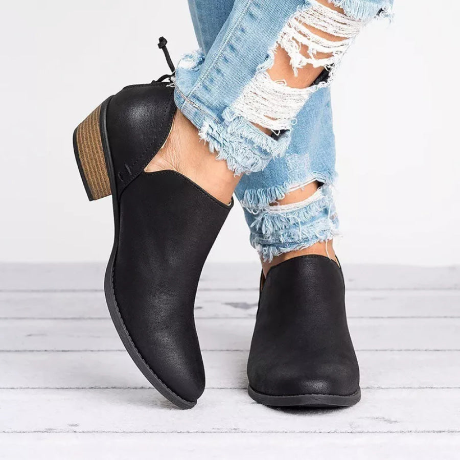 Point Toe Block Heels Boots Black / 35 Apparel and Accessories