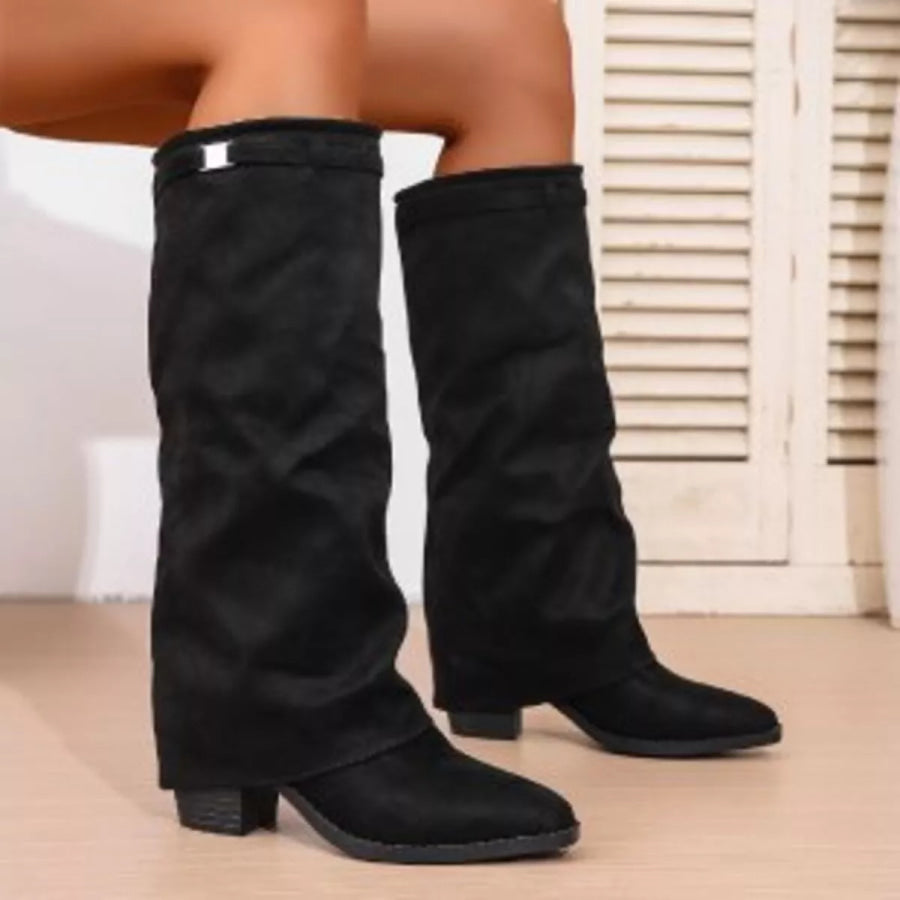 Point Toe Block Heels Boots Black / 36 Apparel and Accessories