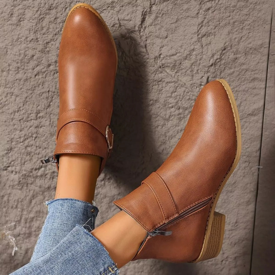 Point Toe Block Heels Boots Apparel and Accessories