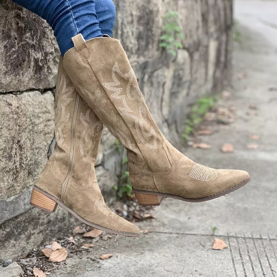 Point Toe Block Heels Boots Apparel and Accessories