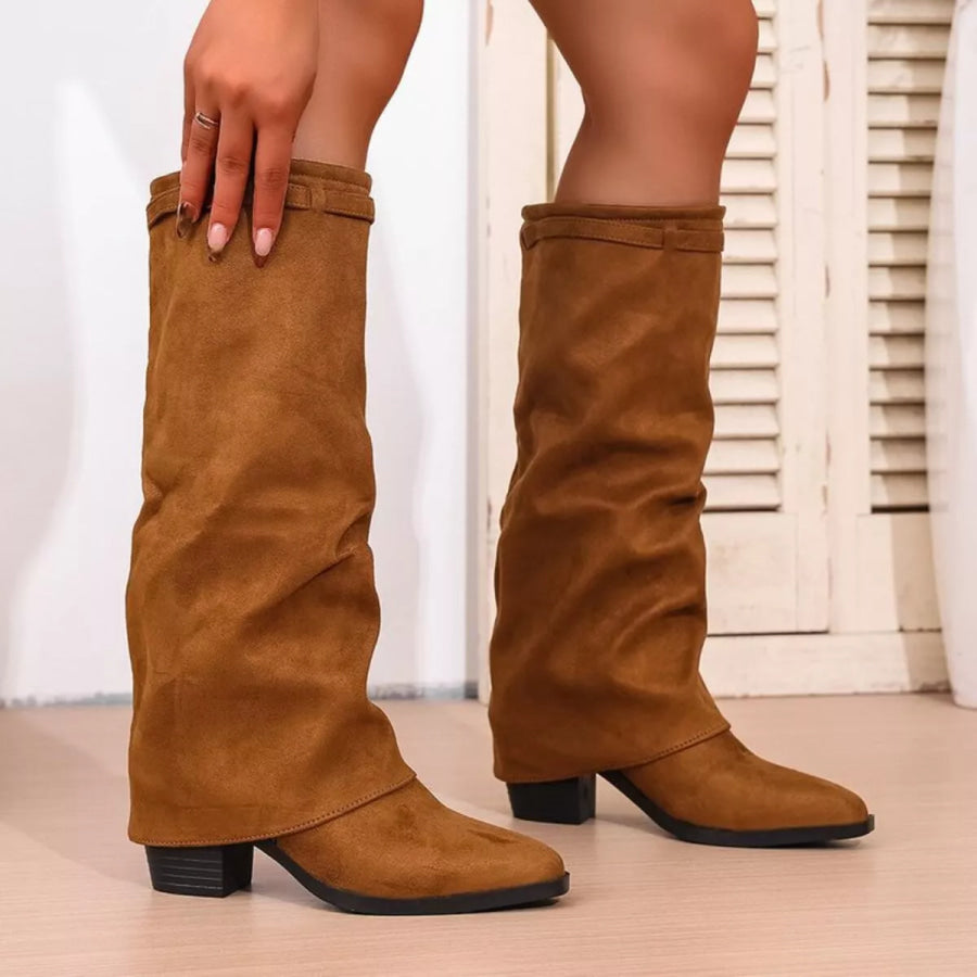 Point Toe Block Heels Boots Apparel and Accessories