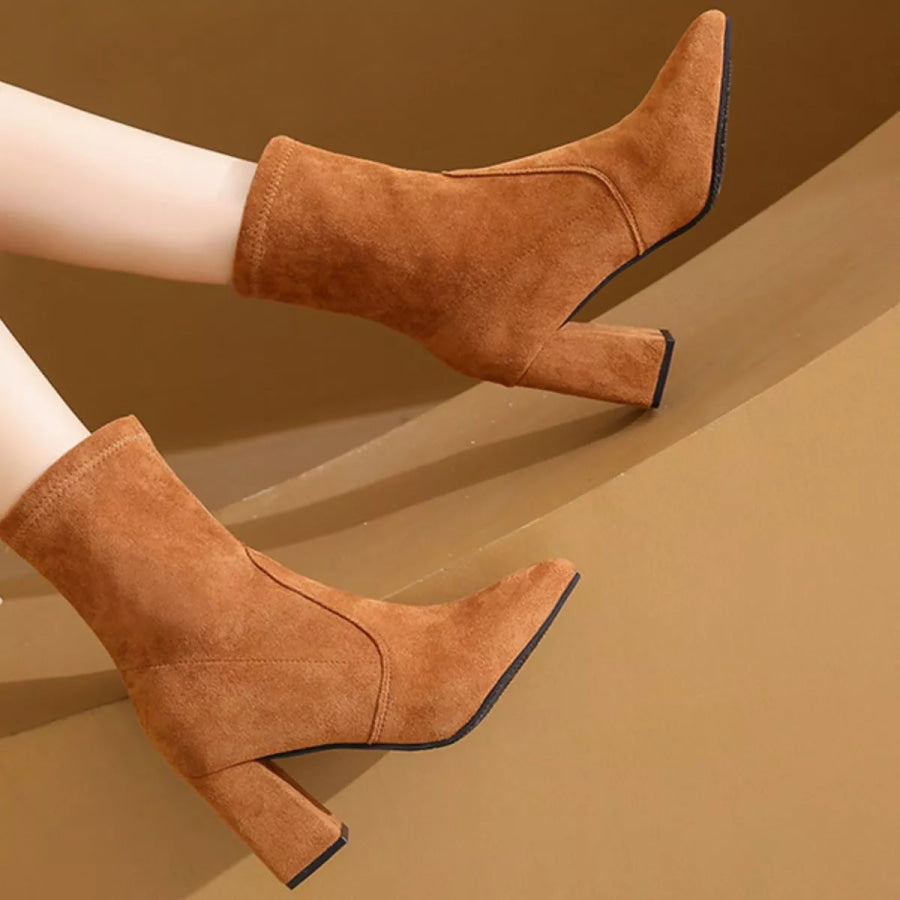 Point Toe Block Heels Boots Apparel and Accessories