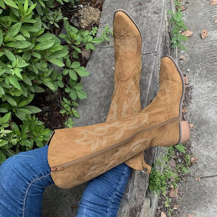 Point Toe Block Heels Boots Apparel and Accessories