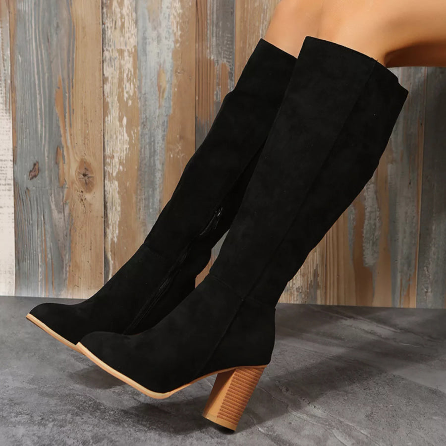Point Toe Block Heels Boots Apparel and Accessories
