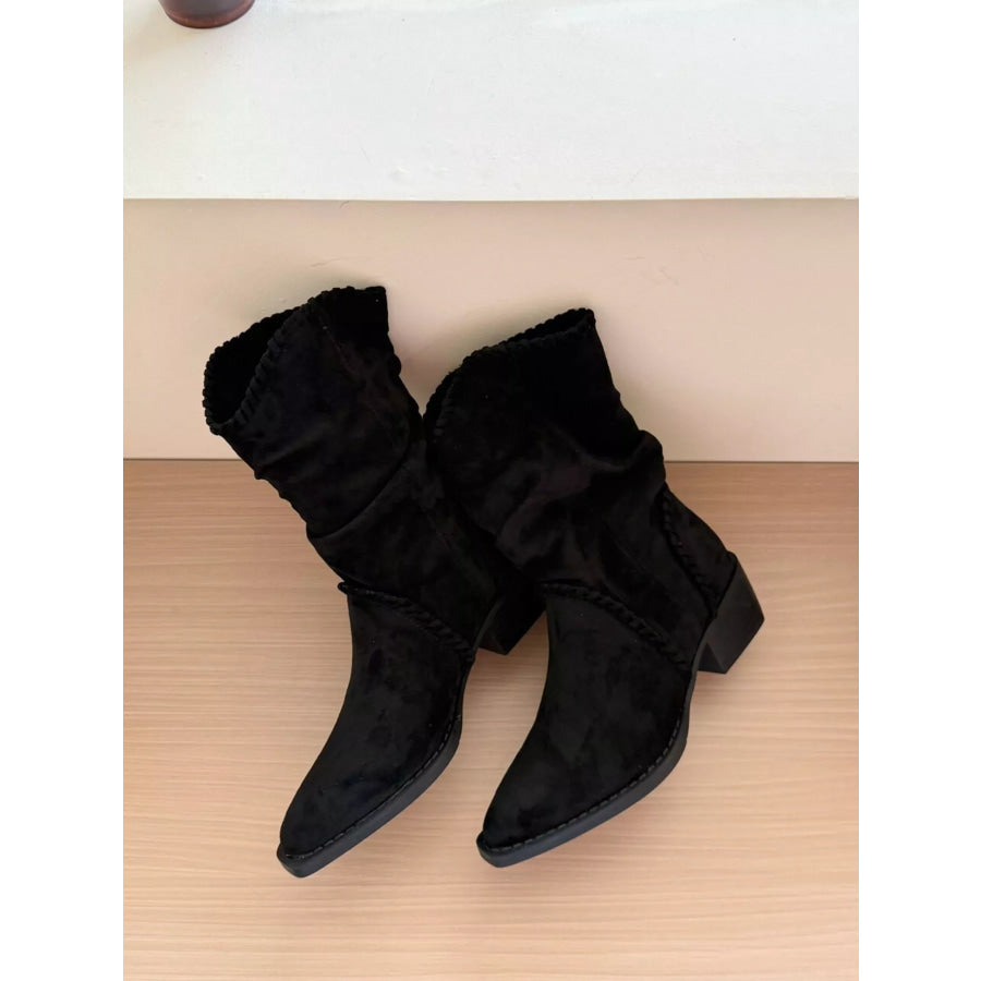 Point Toe Block Heels Boots Black / 35(US4) Apparel and Accessories