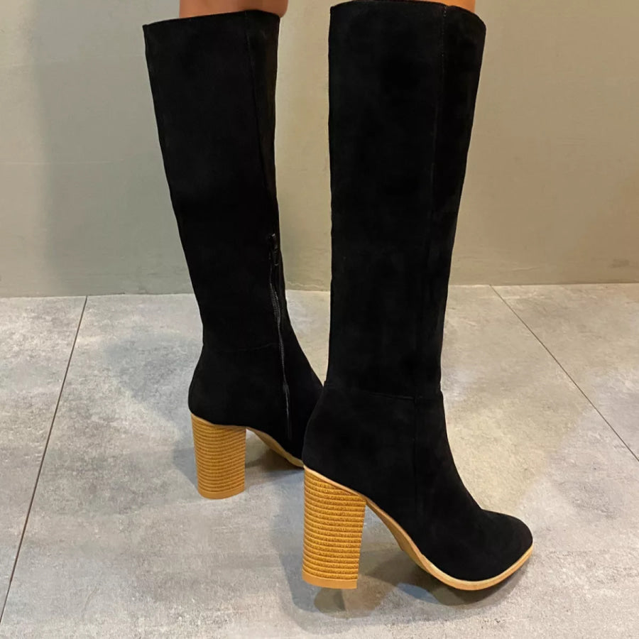Point Toe Block Heels Boots Apparel and Accessories