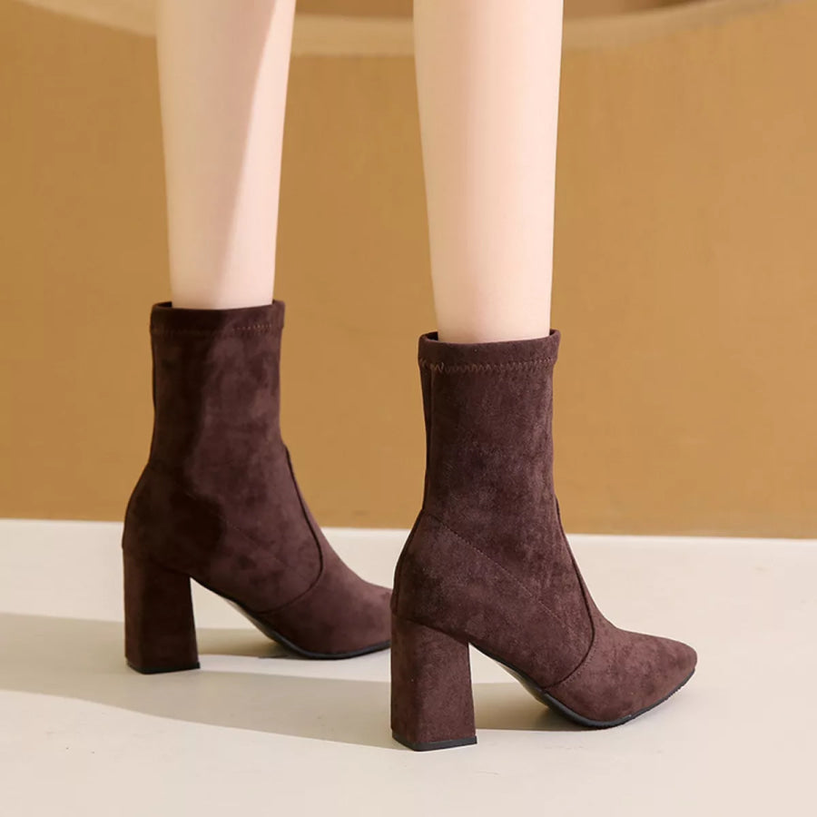 Point Toe Block Heels Boots Apparel and Accessories