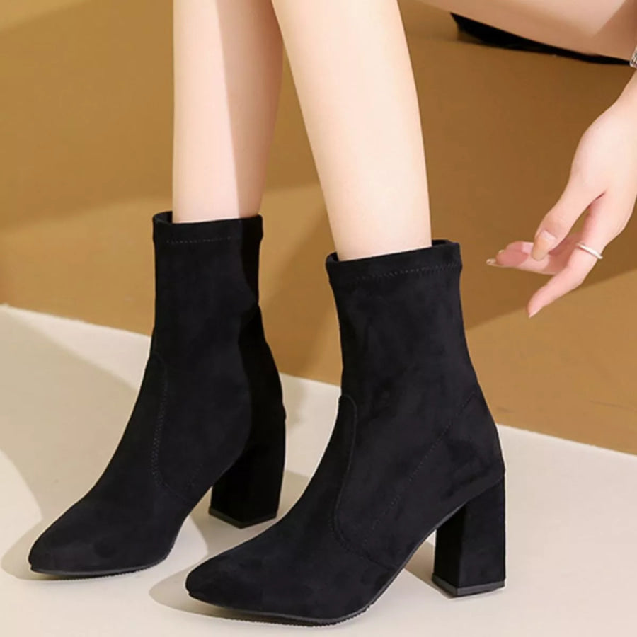 Point Toe Block Heels Boots Apparel and Accessories