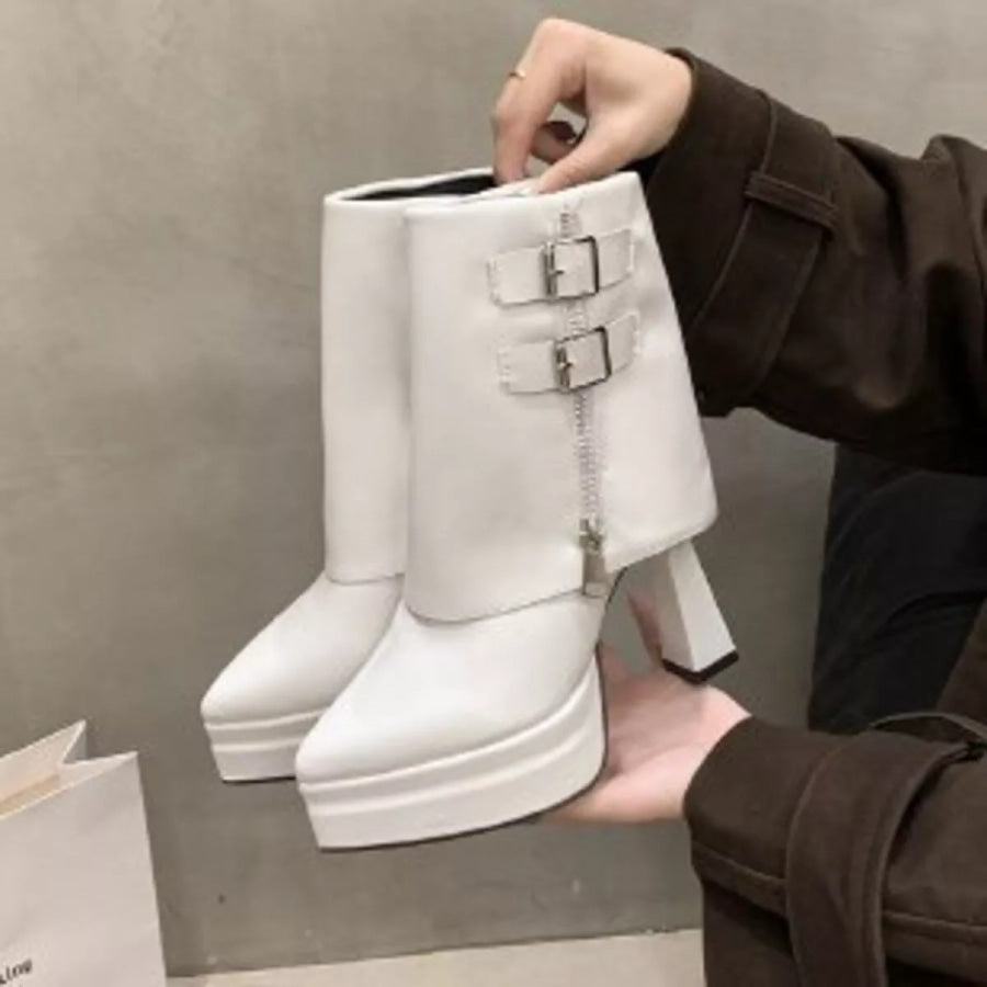 Point Toe Block Heels Boots Apparel and Accessories
