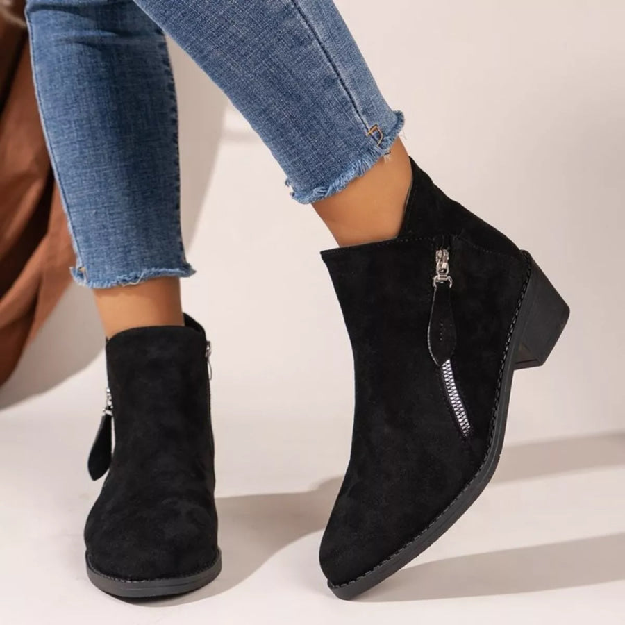 Point Toe Block Heels Boots Black / 35 Apparel and Accessories