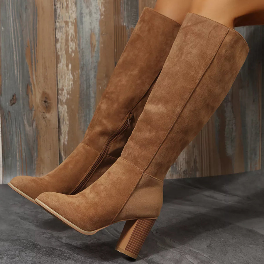 Point Toe Block Heels Boots Apparel and Accessories