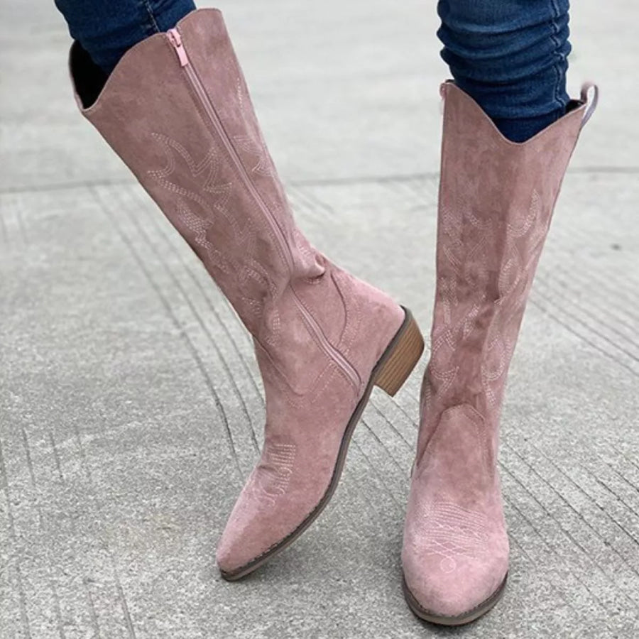 Point Toe Block Heels Boots Apparel and Accessories
